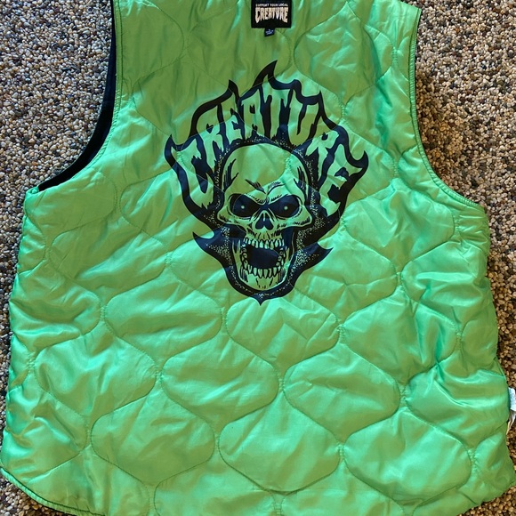 CREATURE brand Black denim vest with neon green lining - Picture 3 of 8